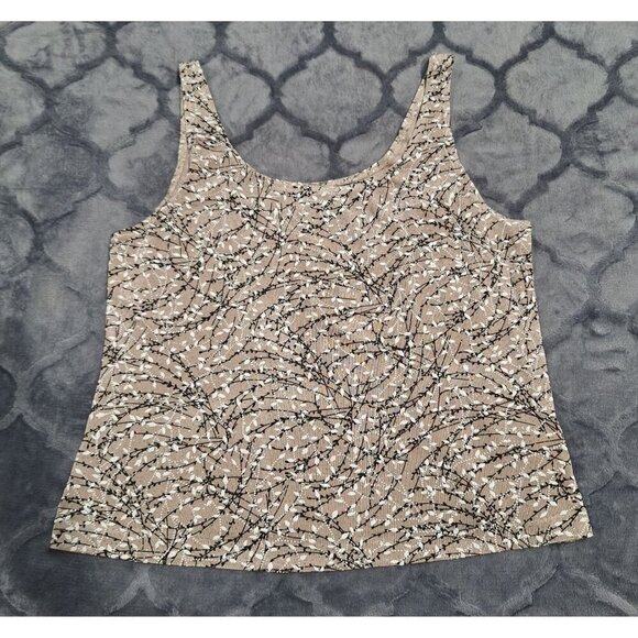 EUC Alex Evenings Petite Sleeveless Glittery Beige & Black Floral Tank Top/ Sz. - Picture 1 of 5